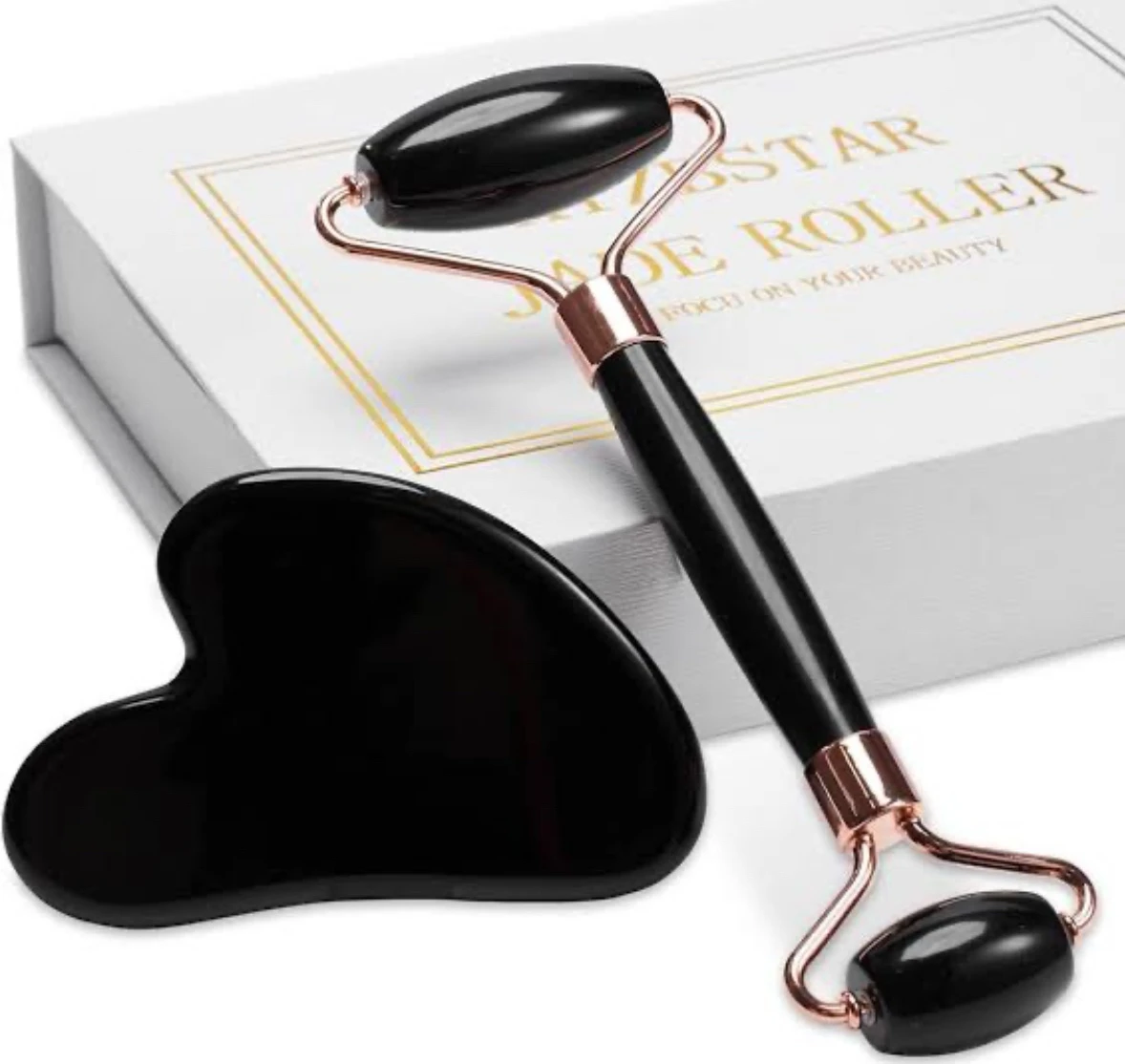 Set Facial de Obsidiana Negra | Rodillo + Gua Sha de Corazón 🖤✨ 6