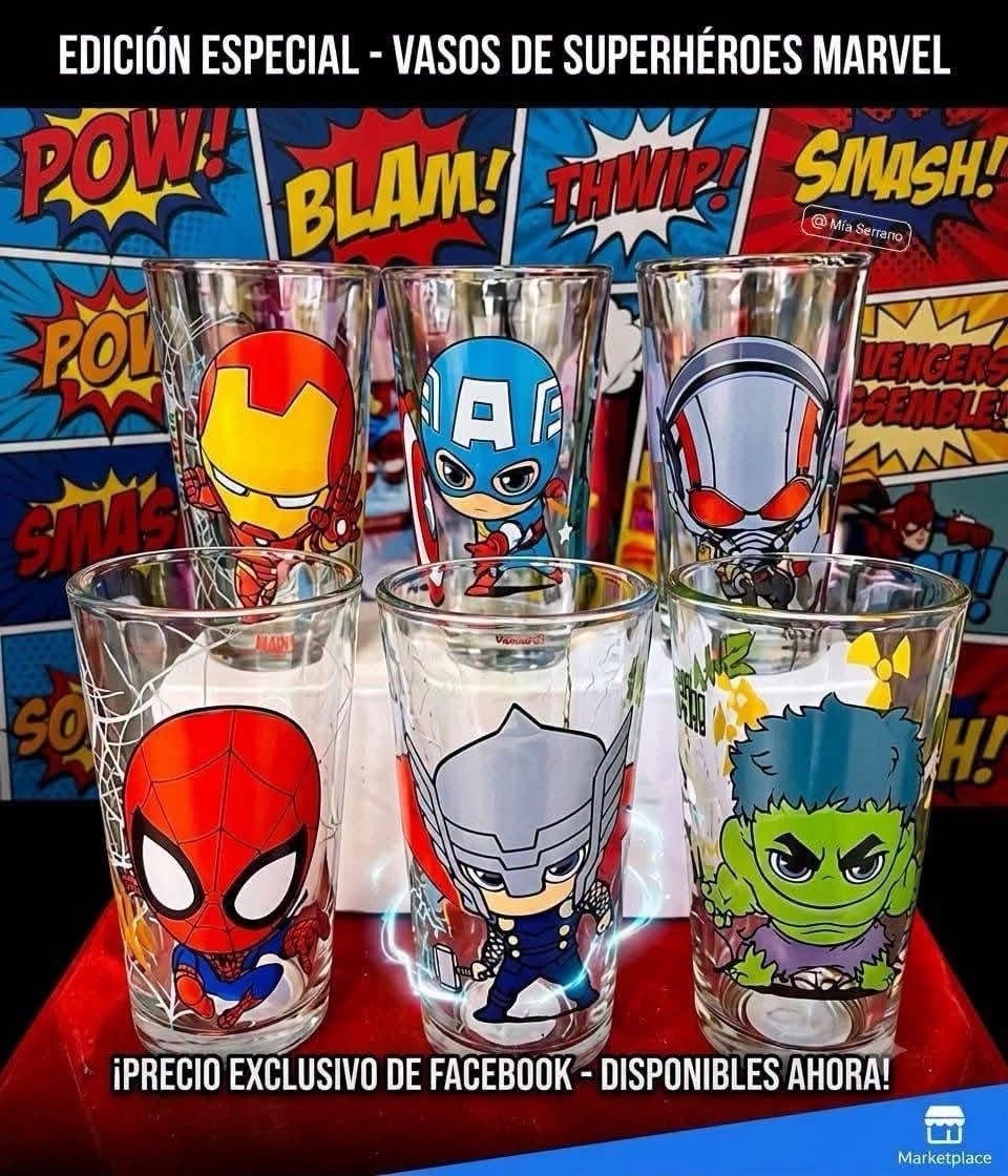 Set de 6 vasos de 500 ml de vidrio avengers  3