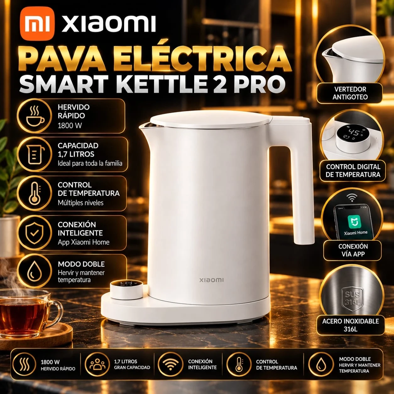 PAVA ELÉCTRICA SMART KETTLE 2 PRO XIAOMI *CONSULTAR DISPONIBILIDAD CON EL VENDEDOR*