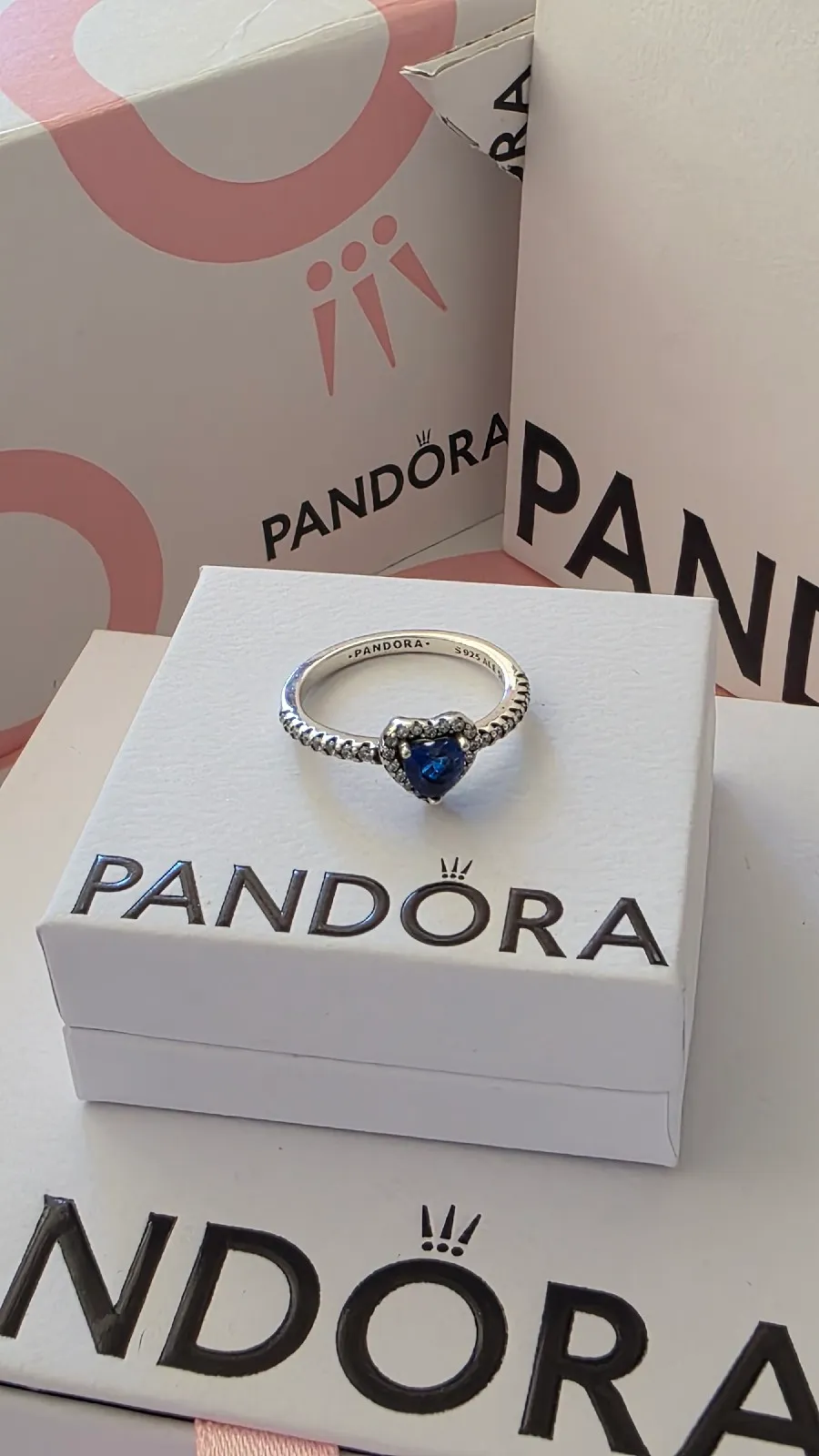 Pandora blue elevated heart silver ring  3