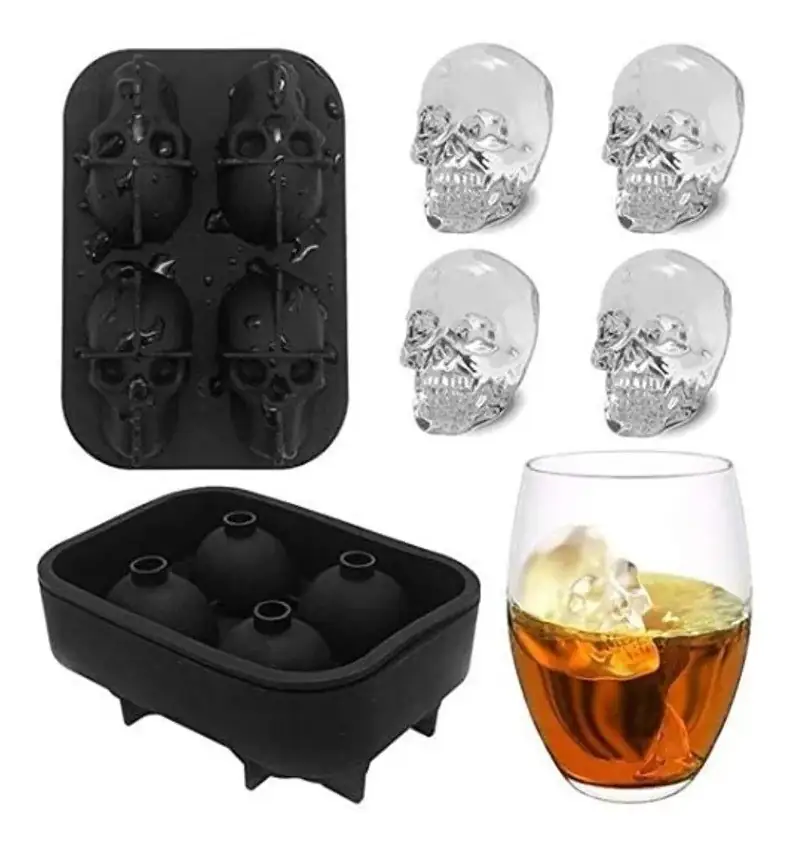 Molde silicón flexible 4 Calaveras hielo, chocolate, cocteles Halloween 