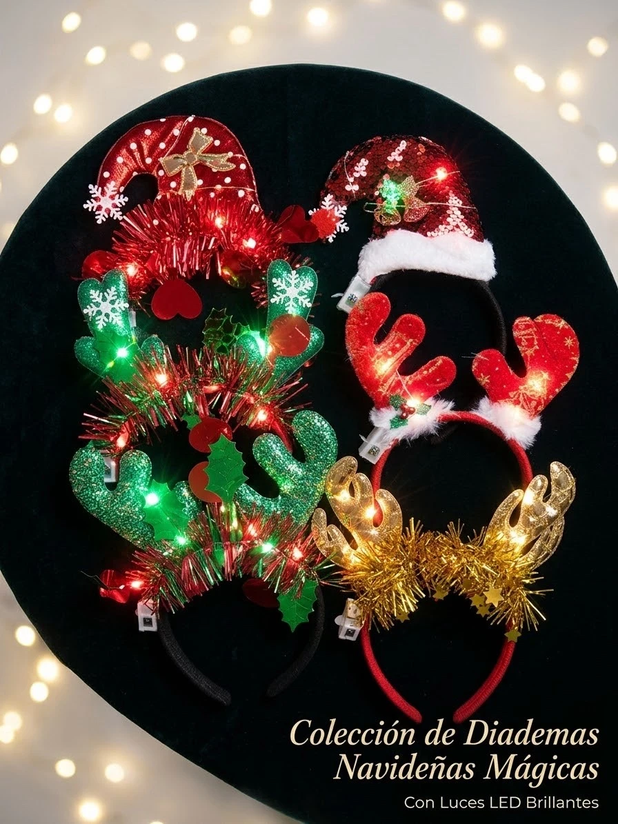 DOCENA DE DIADEMA NAVIDEÑA  CON LUZ 