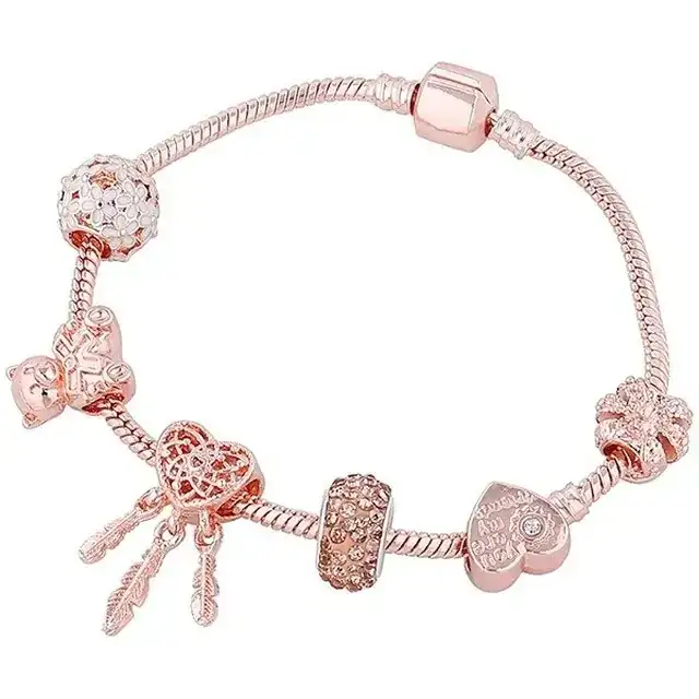 Cobre pulido rosaso pulsera estilo Pandora  3