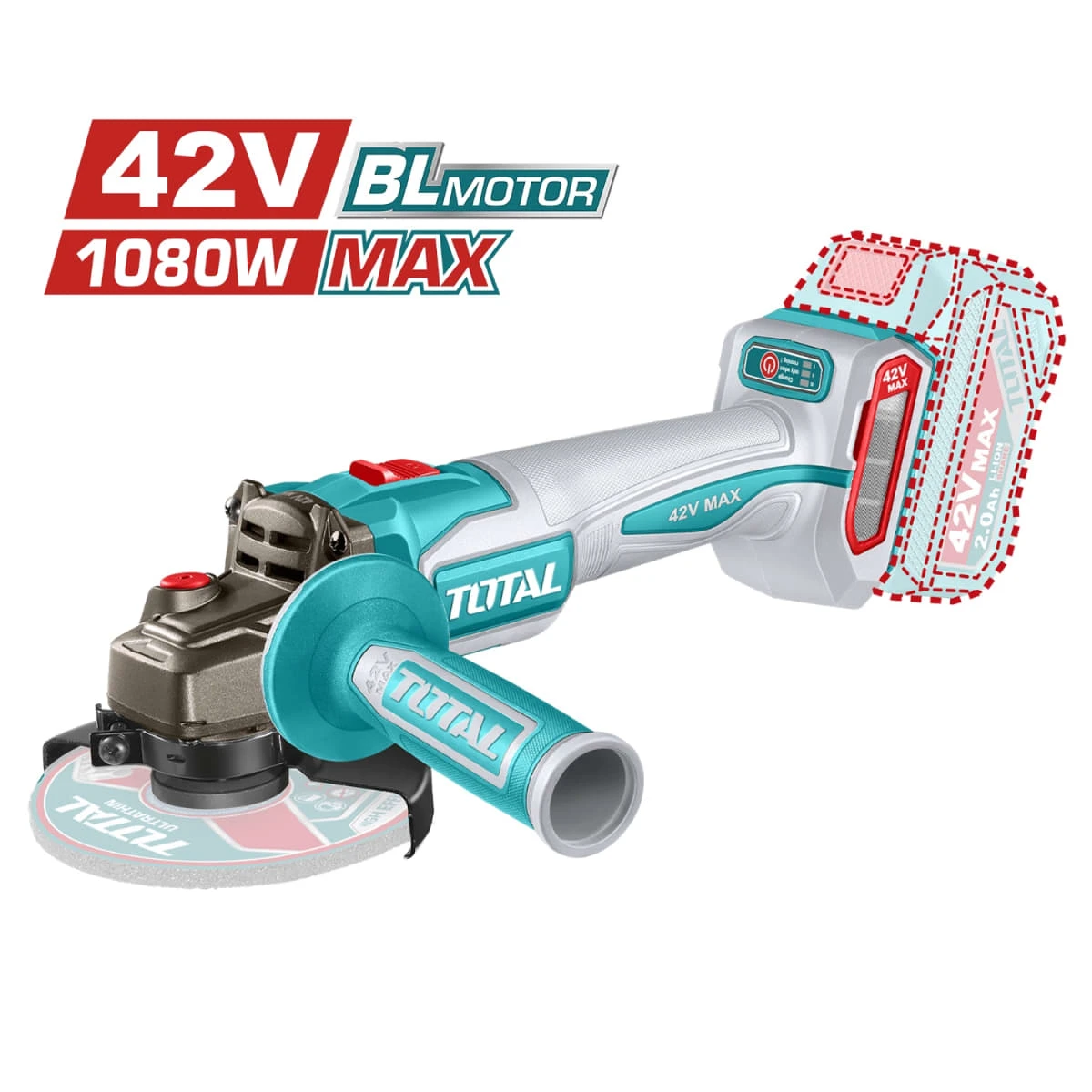 TAGLI4108112 Amoladora inalambrica 1080w 4 1/2'' + 2 batería y cargador 42v total  3