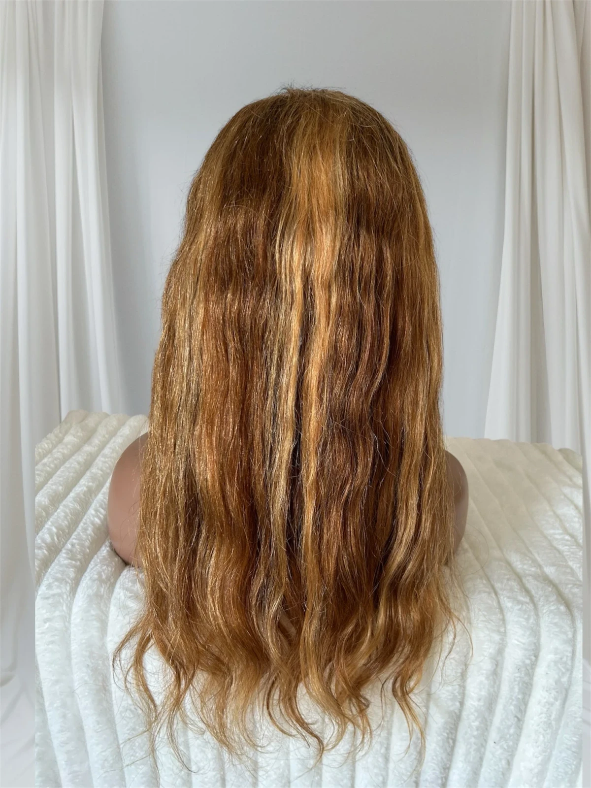 Peluca cabello humano 6/27 con reflejos rubio miel ombré, 20 pulgadas, frontal lace 4x4 HD  3
