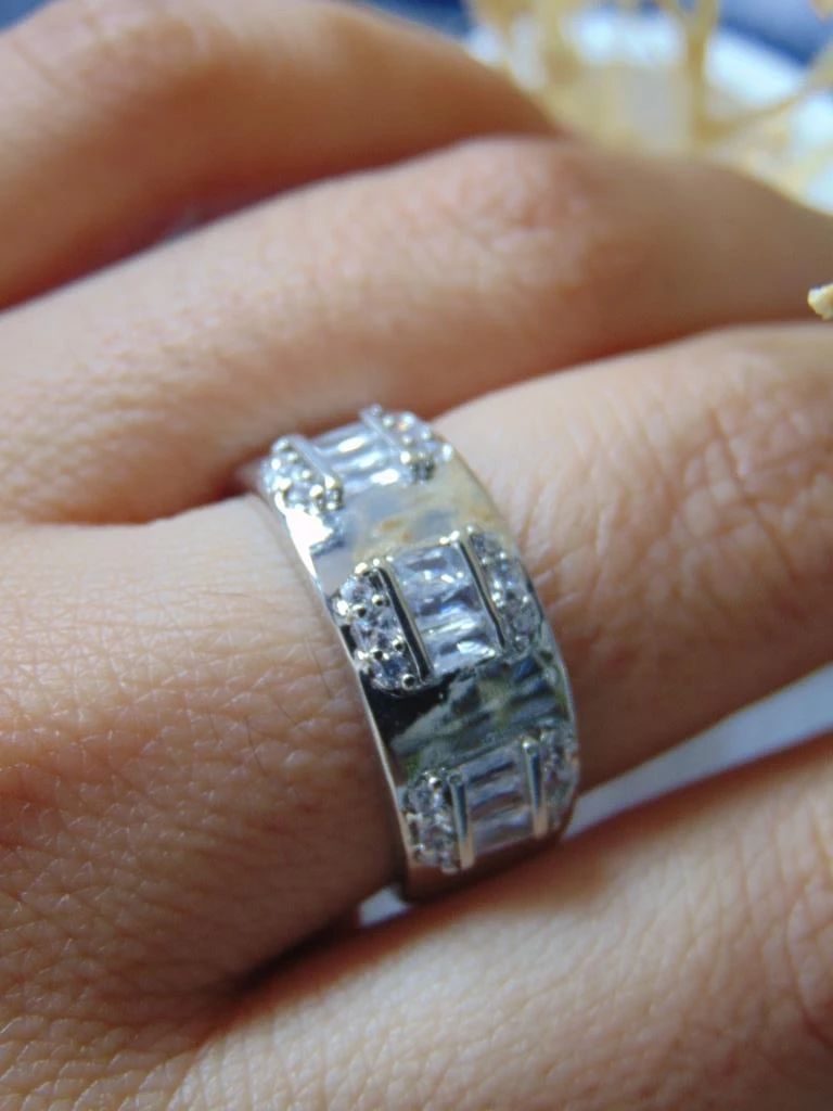 ANILLO ACERO PLATE GRUESO BAGUET LISO 4