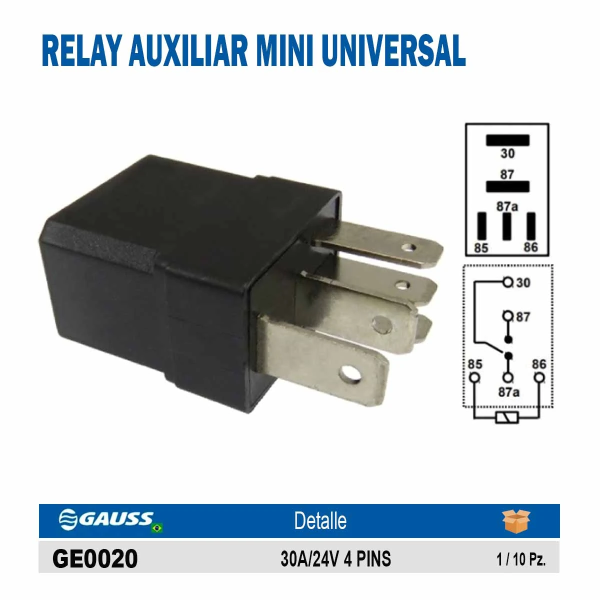 RELAY AUXILIAR MINI UNIVERSAL 30A/24V 4 PINS