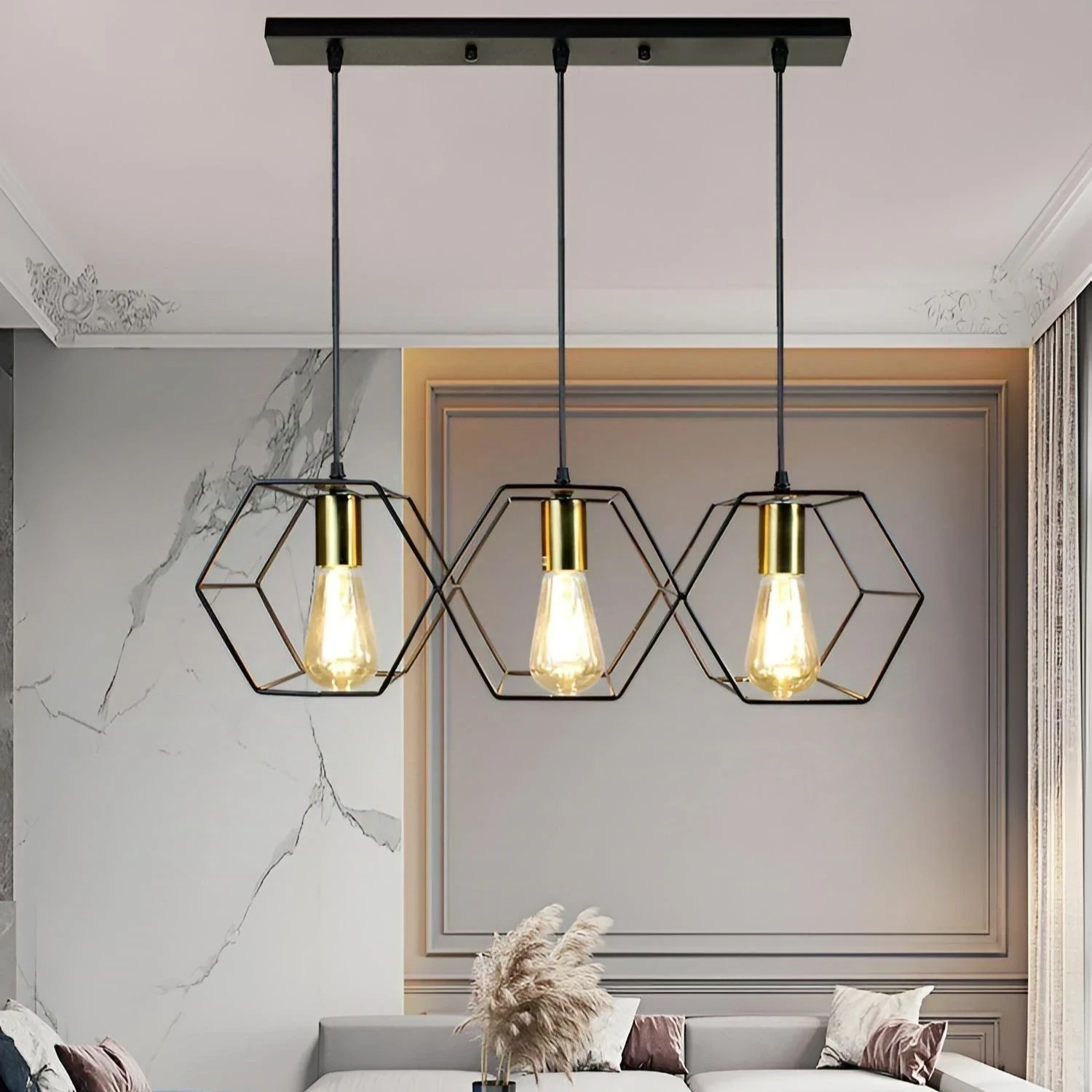 LAMPARA COLGANTE HEXAGONAL 3L E27 2