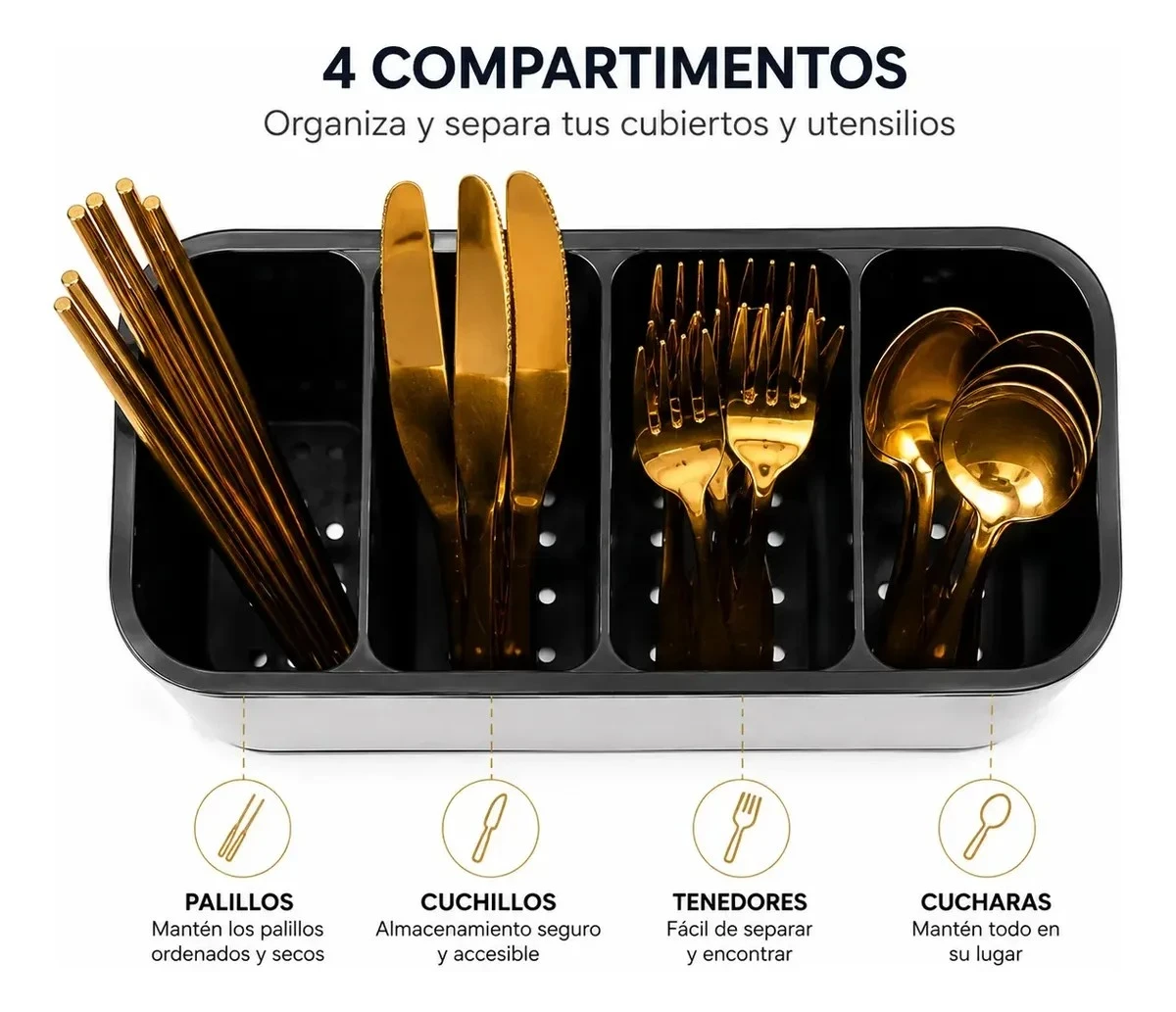 Escurridor De Cubiertos Utencilios Cocina Acero Inoxidable 4