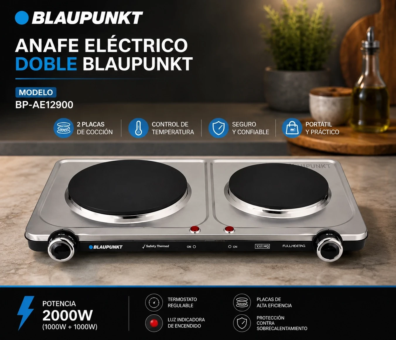 ANAFE ELECTRICO DOBLE INOX BLAUPUNKT 