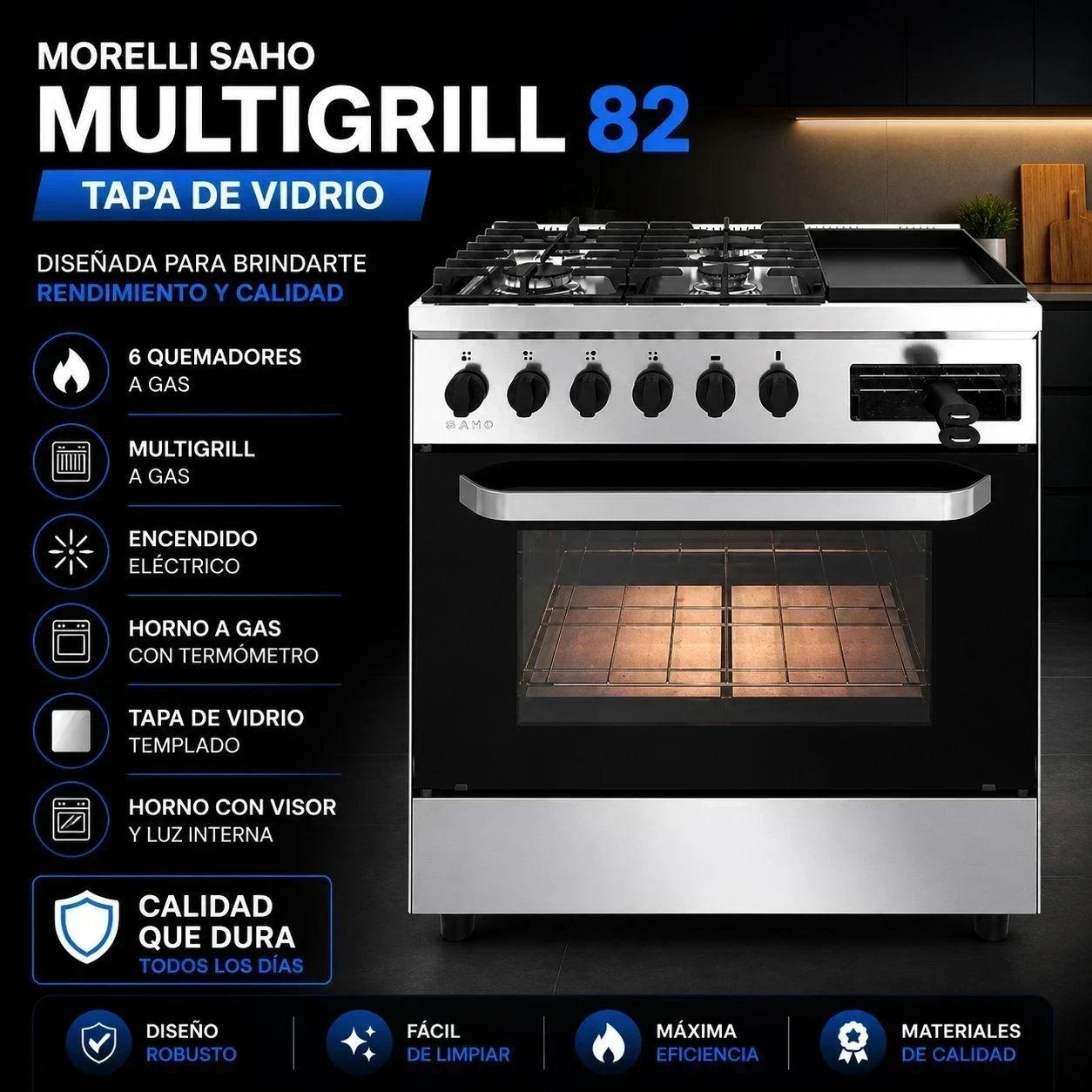 Cocina Industrial Morelli Saho 820 Puerta Visor Plancha Carlitera multigrill