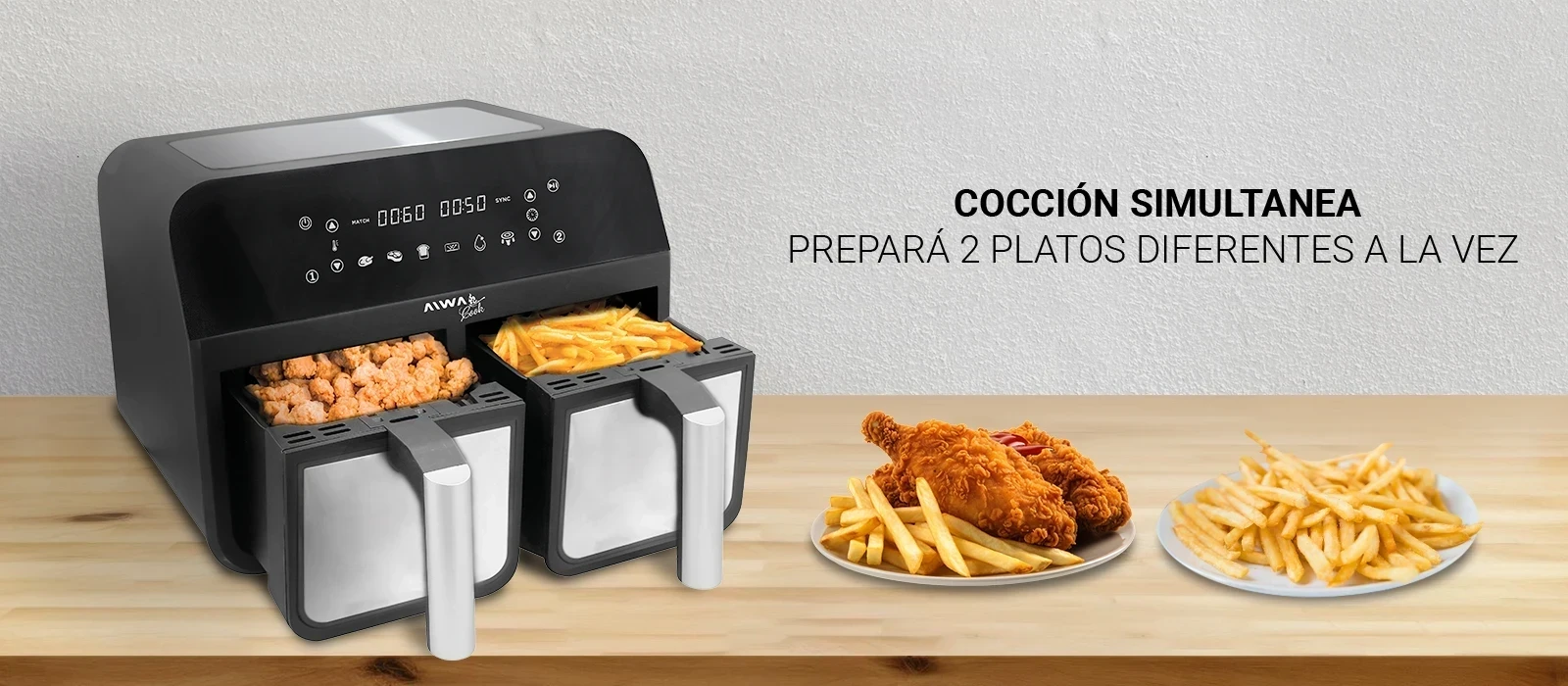 freidora de aire digital  Aiwa aw-fa244  8l 4+4 2600w negro