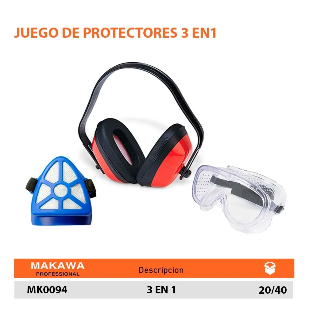 PROTECTOR C/Orejeras, Barbijo, Lente MKW 3en1