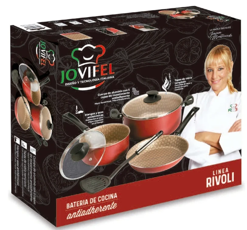 BATERIA DE COCINA JOVIFEL RIVOLI ROJO 4 PIEZAS