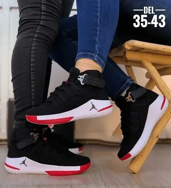 Tenis Botin Jordan Full Negro Rojo Unisex