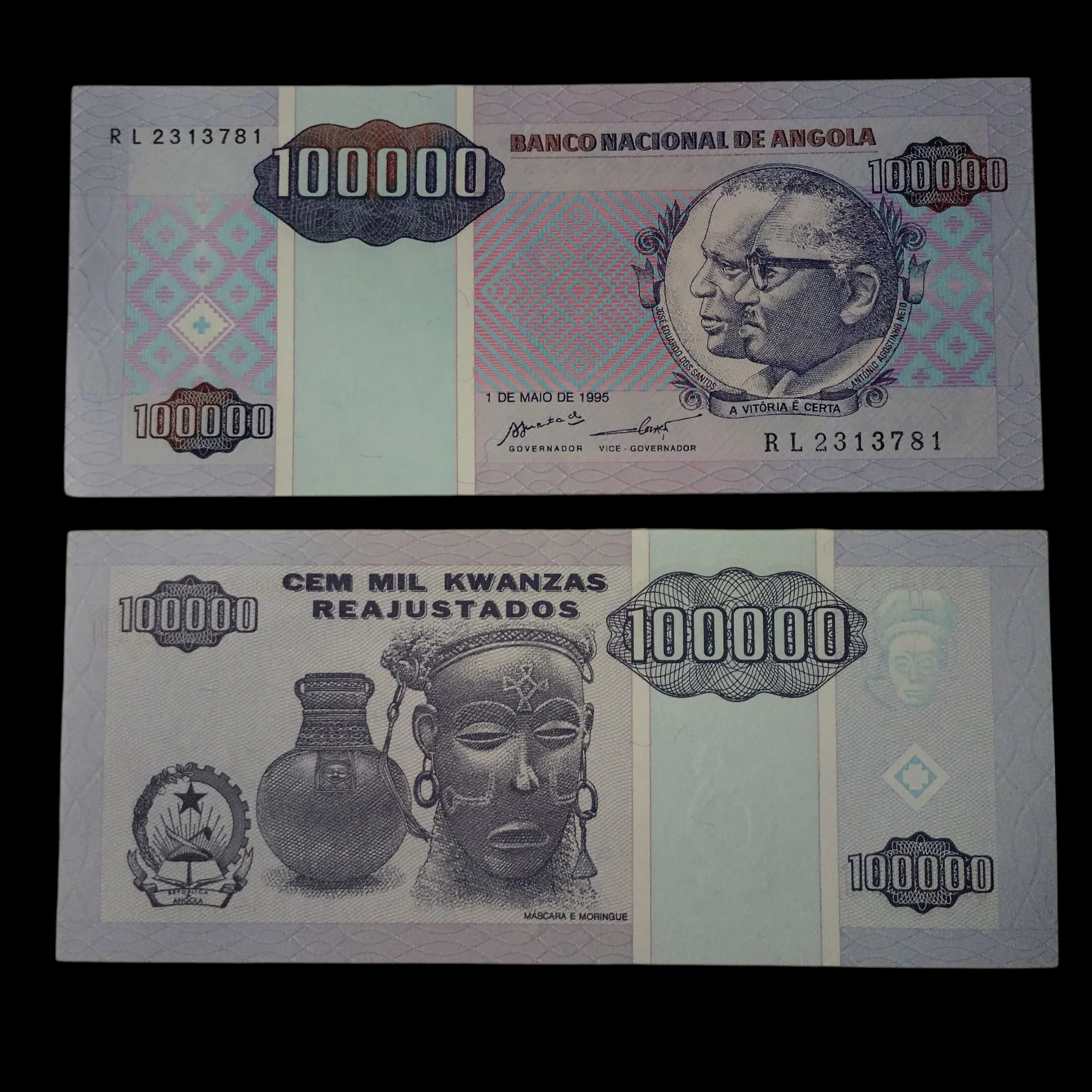 • Angola 100000 kwanzas reajustados no circulado 