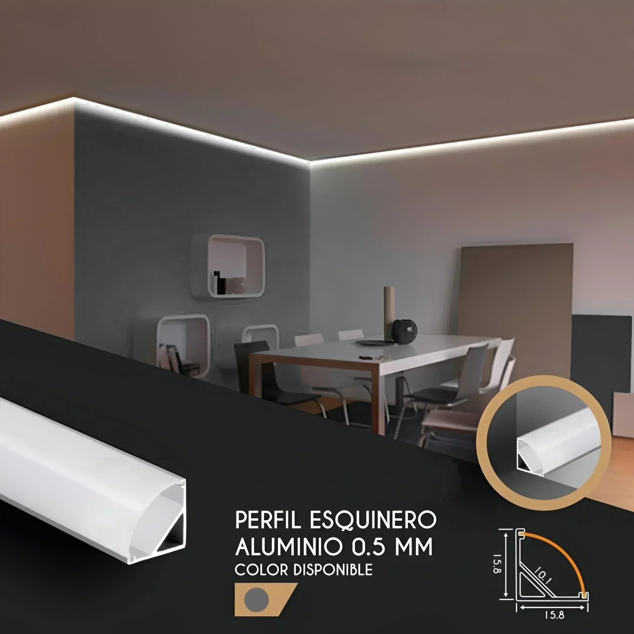 PERFIL ALUMINIO CORNER LITE 0.5MM 3MTS 