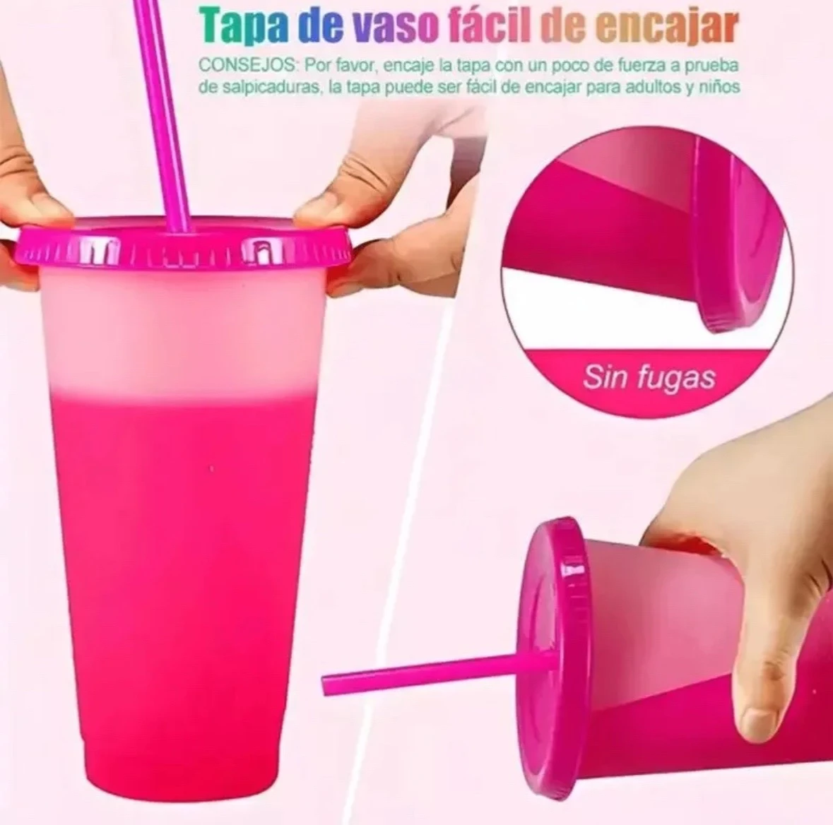 Pack 10 Vasos Mágicos Mágicos Mágicos (710 ml / 24 oz) Cambian de Color con Bebidas Frías ✨🥤 | Reutilizables con Tapa y Popote 5