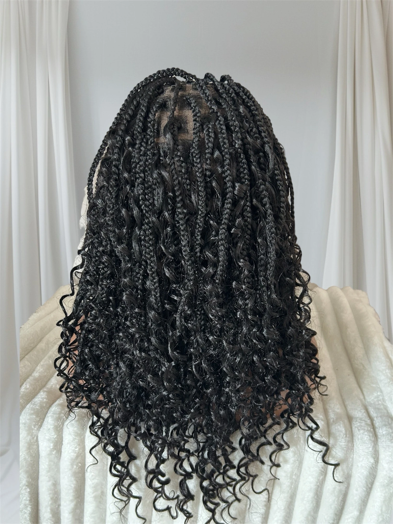 Peluca semi trenzas bohemias disponibles en 14” y 22, frontal 360 3
