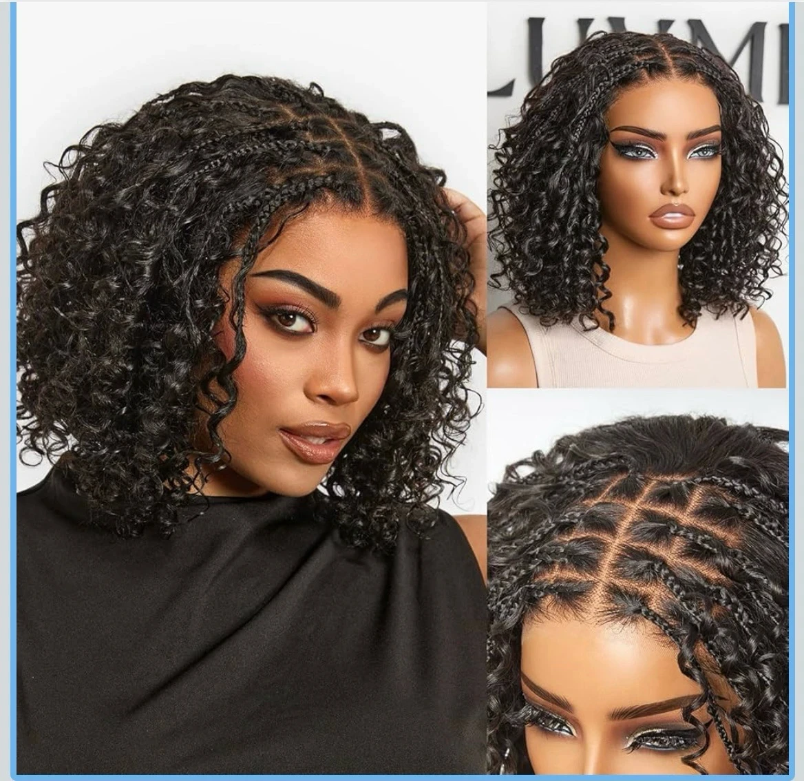 Pelucas de Cabello Humano Rizadas Ondas Profundas Bohemias Trenzadas con Cierre de Encaje 5x5 y Bob  Pelucas Rizadas Ondas Profundas Sin Pegamento de 12 Pulgadas