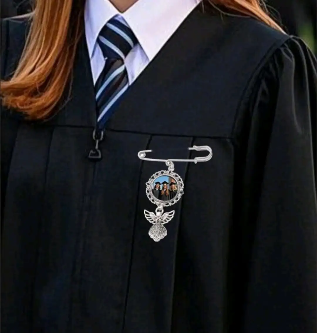 Broche personalizado con foto de boda, recuerdo conmemorativo, pasador de ojal, broche con imagen personalizada de ángel para ramo, regalo DIY para la madre o el padre de la novia o el novio, broche de graduación