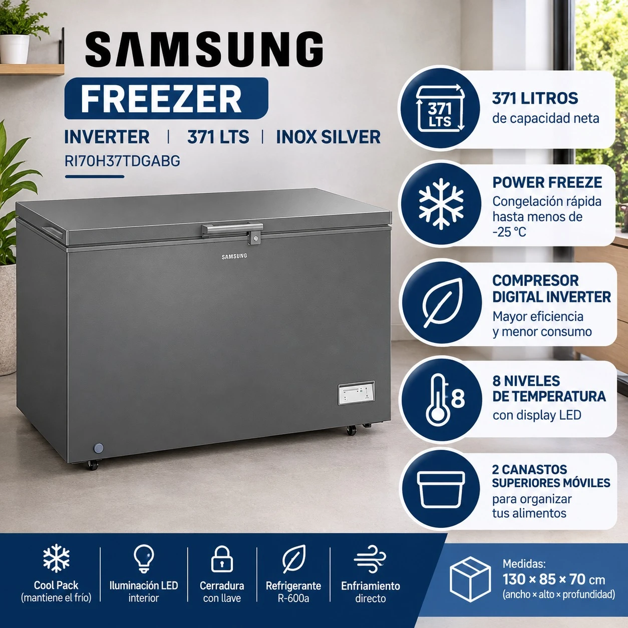 FREEZER SAMSUNG INVERTER 371LTS INOX SILVER RI70H37TDGABG