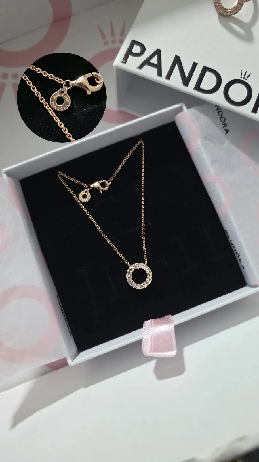 Pandora hearts of circle pave rose gold 14k necklace  2