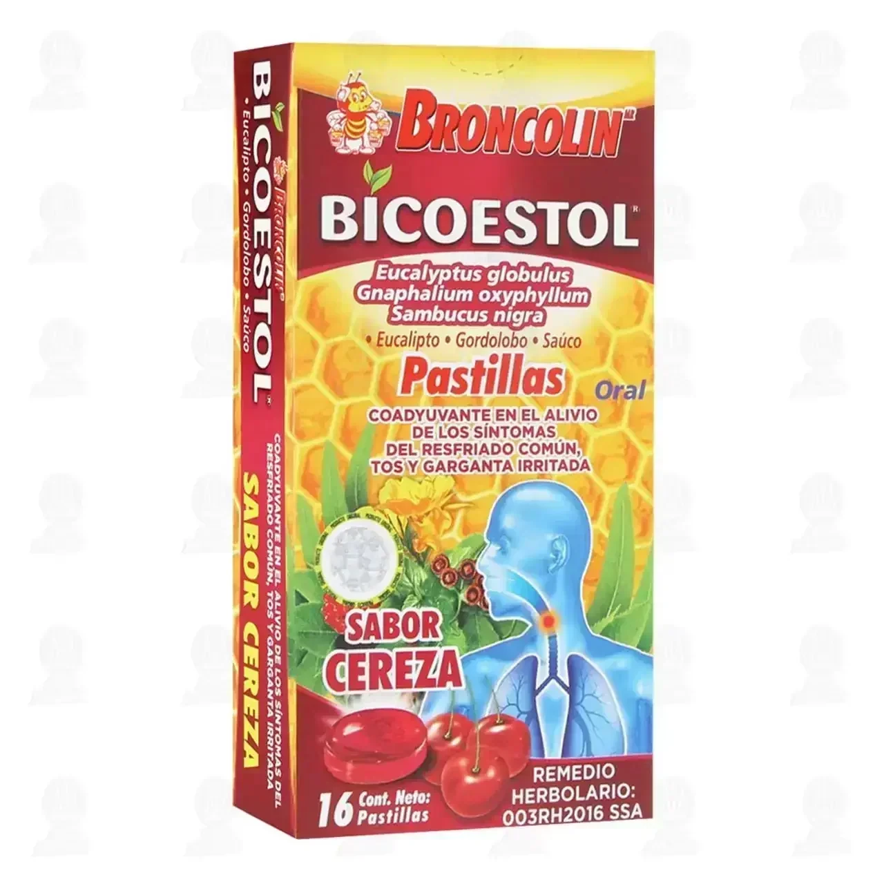 Broncolin Bicoestol Sabor Cereza, 16 Pastillas
