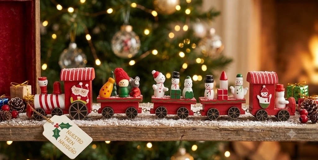 Tren navideño de madera 40 cm de largo  3