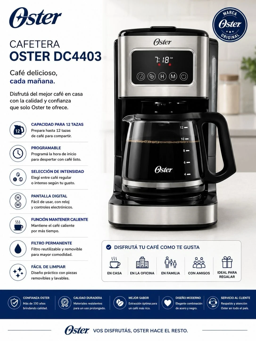 Cafetera Oster Bvstdc4403 Programable Con Pantalla Táctil