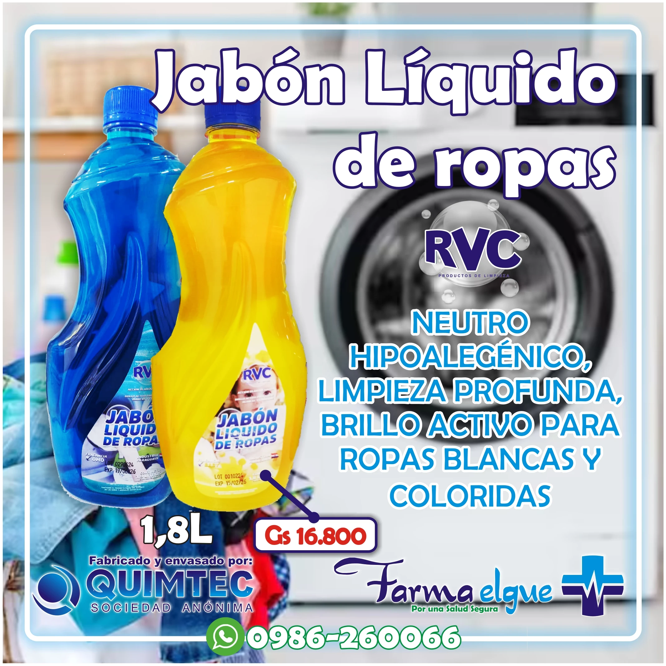 Jabon Liquido para Ropas RVC x 1.8lts