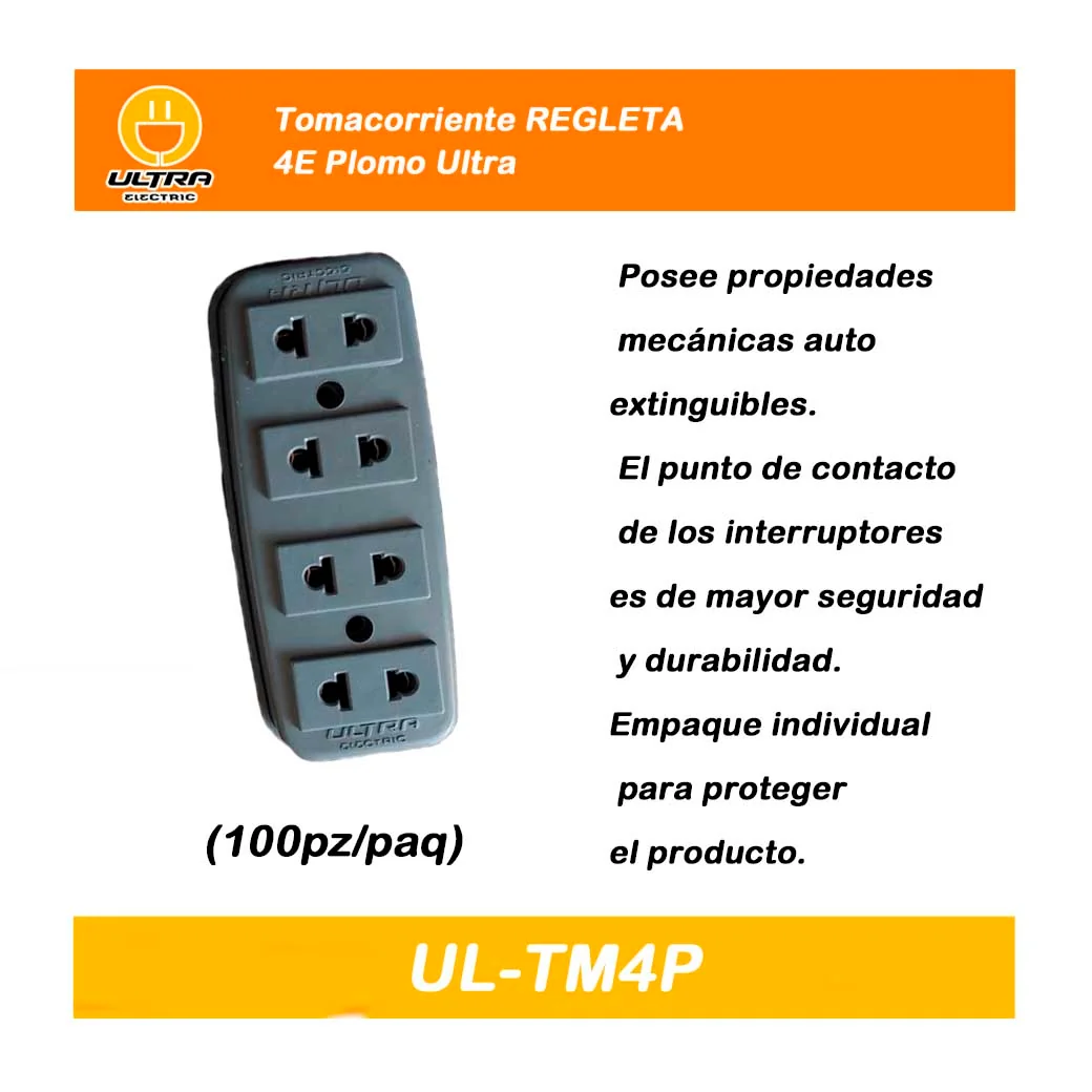 Tomacorriente REGLETA 4E Plomo Ultra 15A 250V