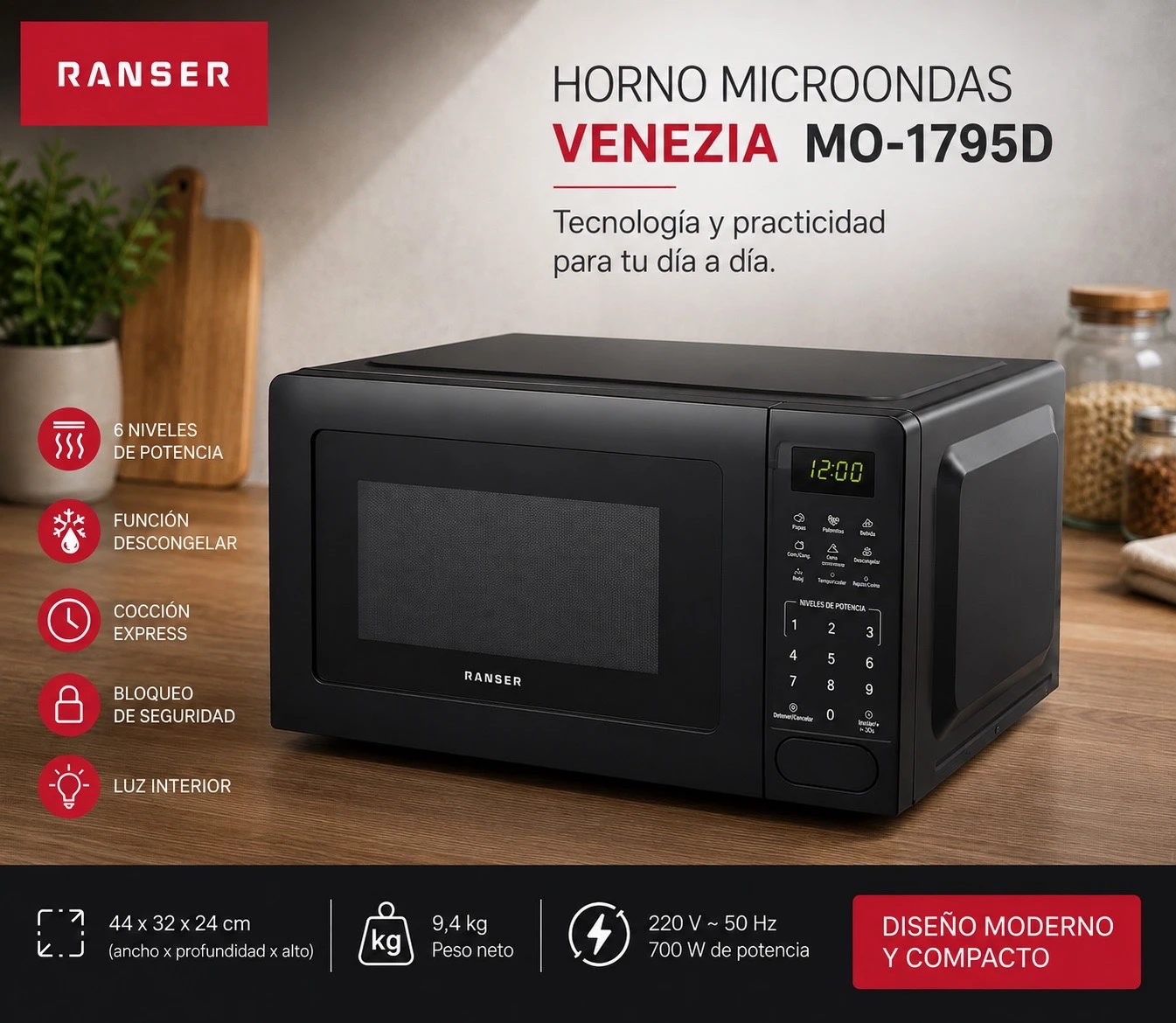 MICROONDAS RANSER 20LTS DIGITAL NEGRO 