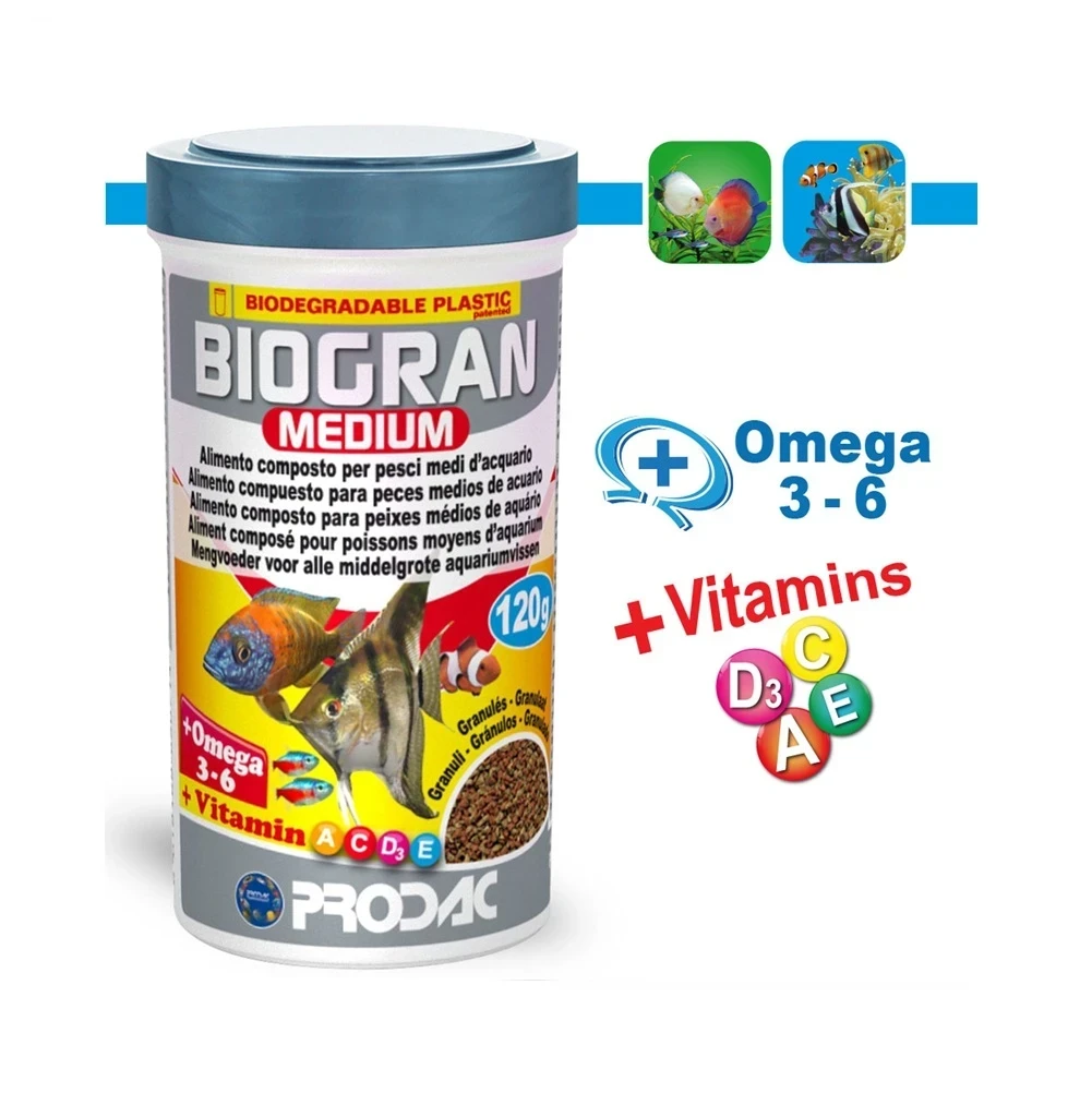 Alimento granulado para peces medianos - Biogran Medium Prodac x 120 grs.