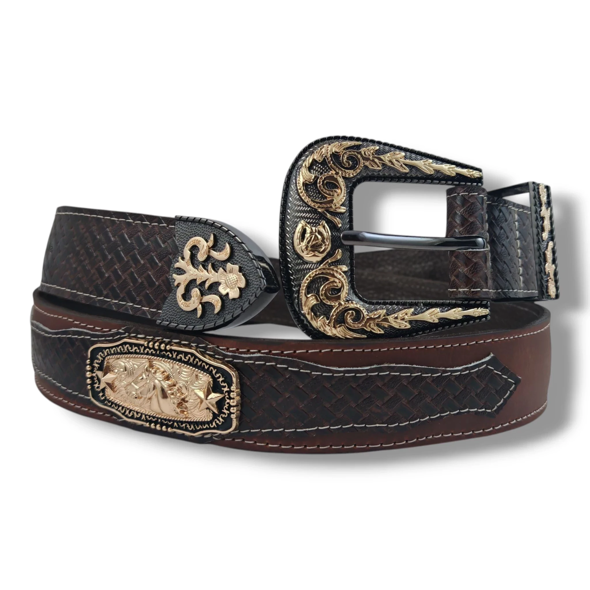 Cinturon vaquero cuero cafe crazy con cafe exotico petate 