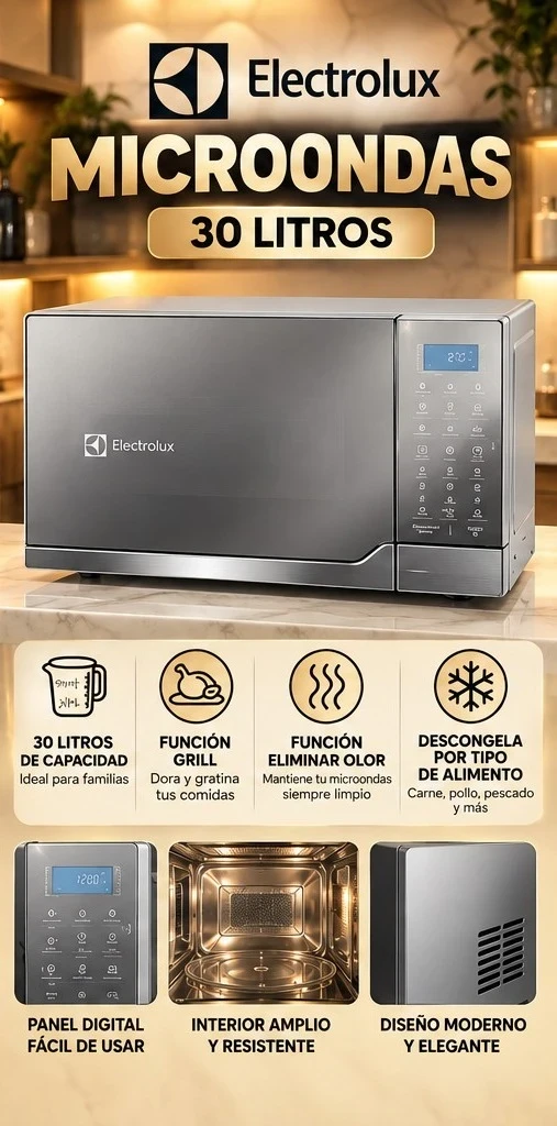 MICROONDAS ELECTROLUX 30L SILVER *CONSULTAR DISPONIBILIDAD CON EL VENDEDOR*