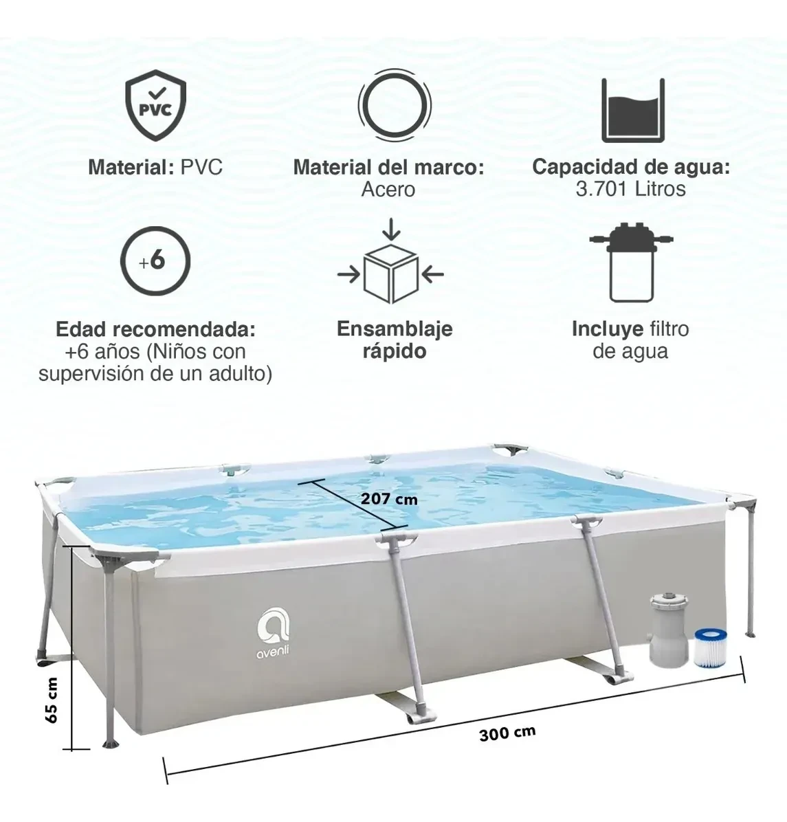 Pileta AVENLI Estructural Rectangular 300 x 207 x 65 3701 Litros  2
