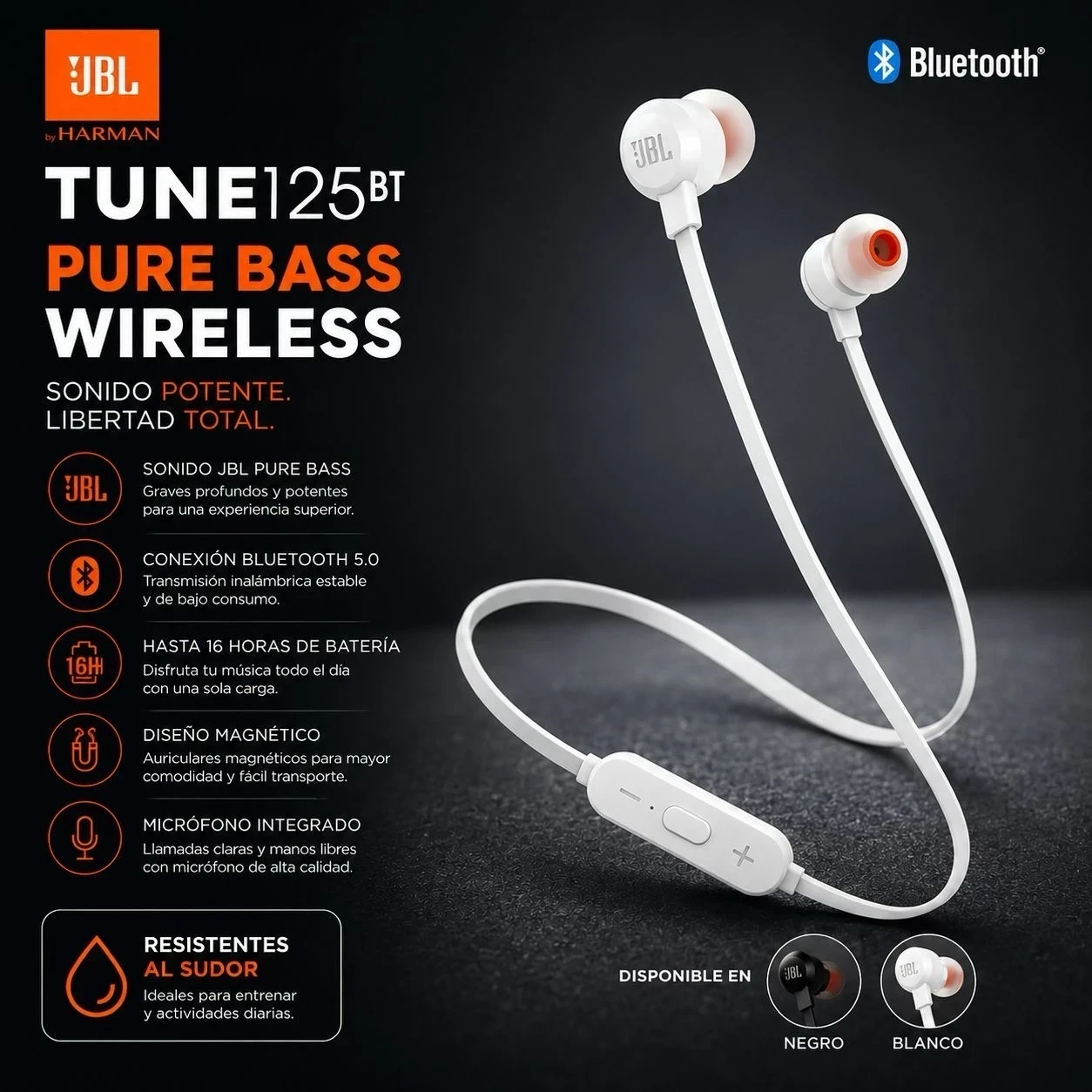 Auricular JBL TUNE T125BT 