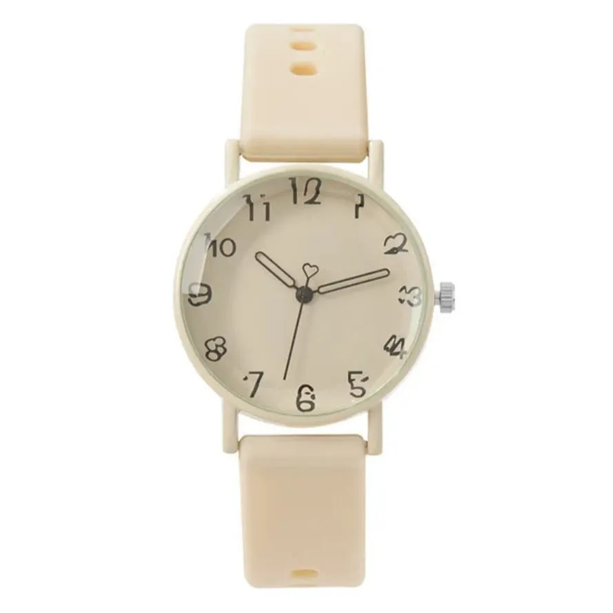 Reloj Pulso Goma Analogo Segundero Corazon Beige 3