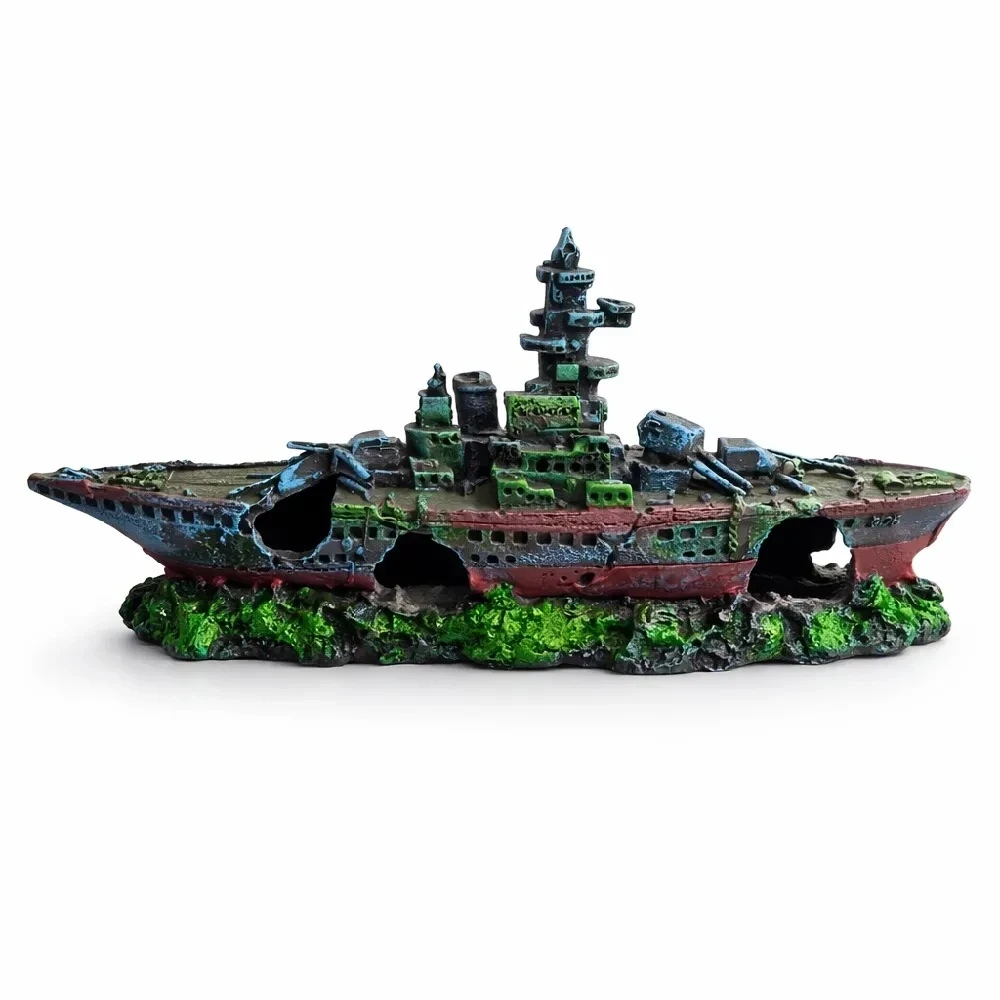 Adorno de resina Barco De Guerra En Base Rocosa 