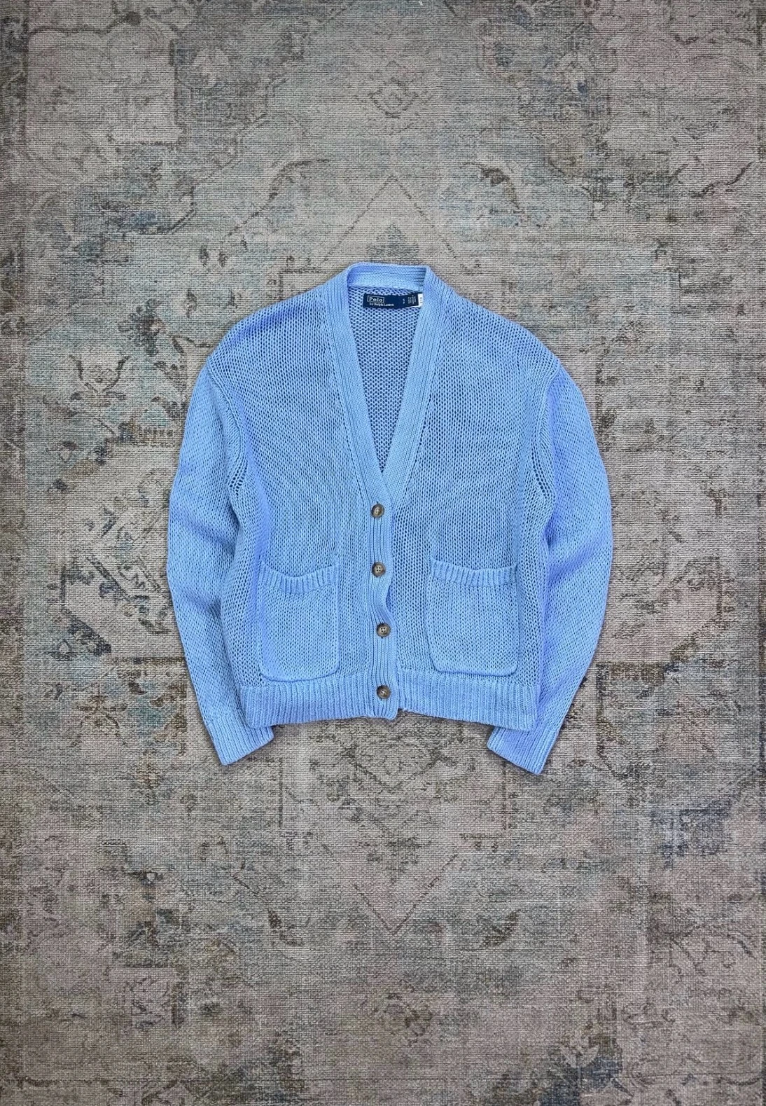 Cárdigan Polo by Ralph Lauren de punto calado color azul cielo con QR de autenticidad Mujer