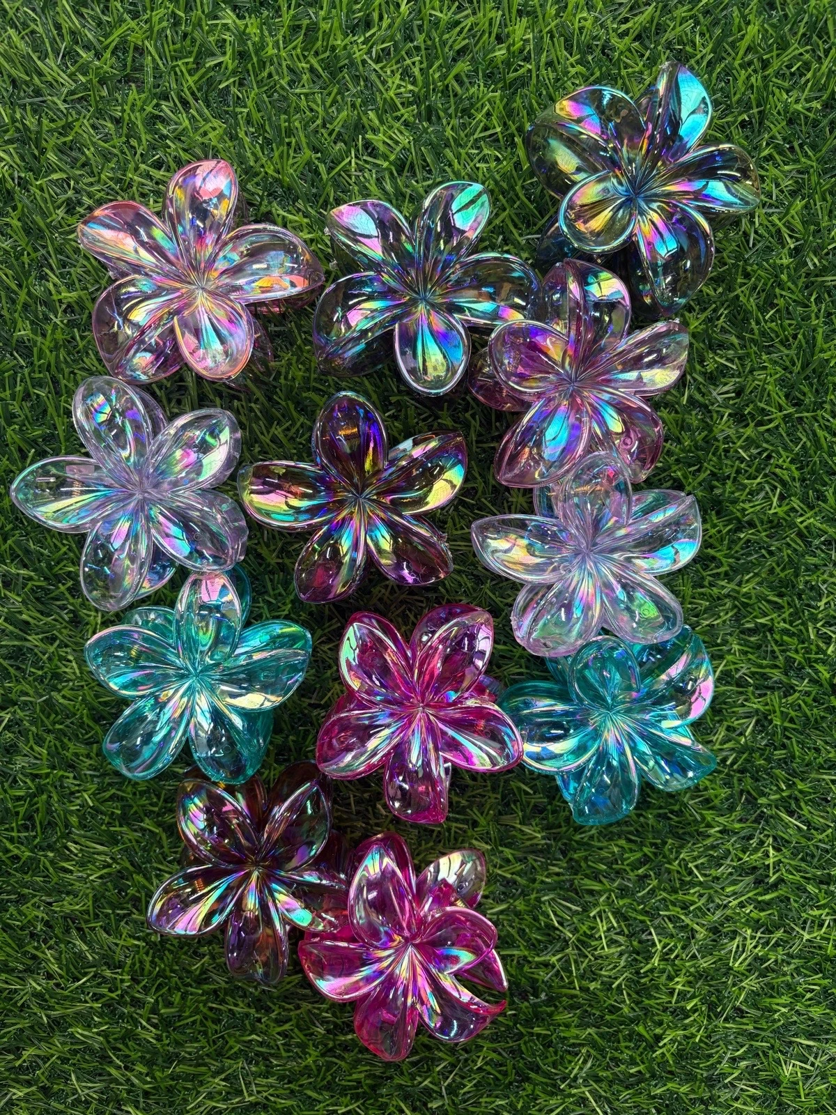 Pinzas para Cabello de Flor con Efecto Vidrio Vidrio Tornasol 🌈✨ 2