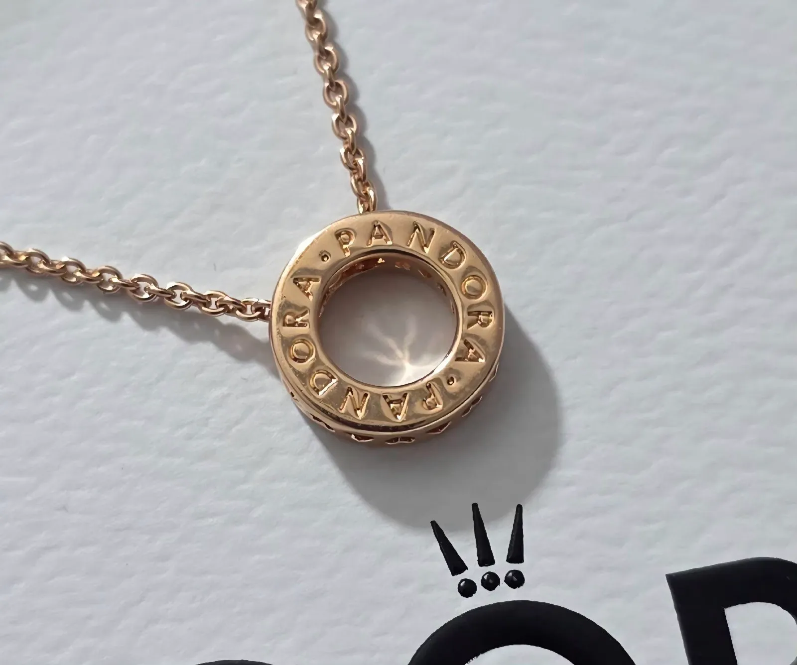 Pandora hearts of circle pave rose gold 14k necklace  3