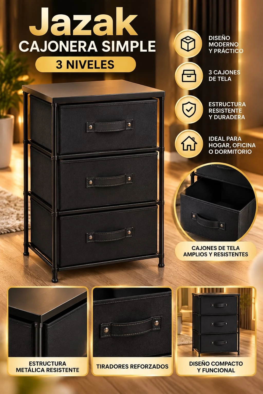  JAZAK CAJONERA SIMPLE – 3 NIVELES