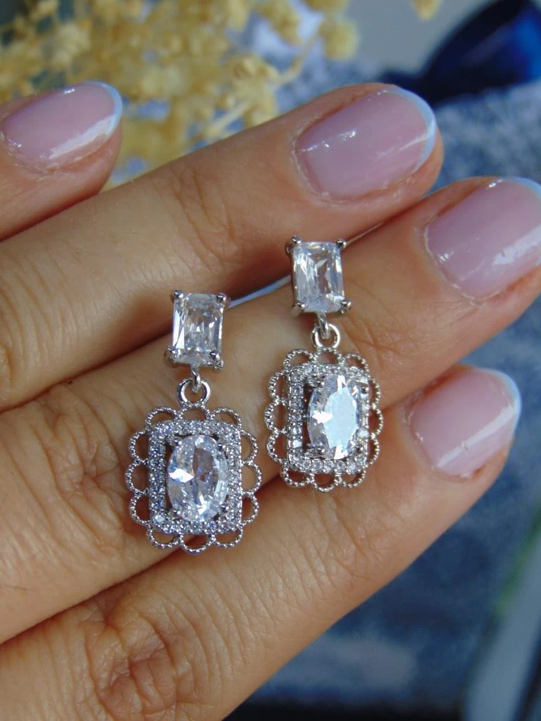ARETES RODIO PLATE CUADRADOS CON MAXI CIRCON