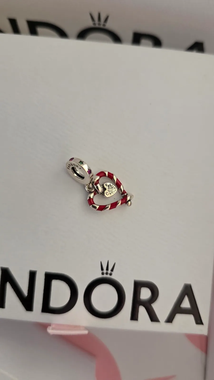 Pandora Double Candy Cane Heart Christmas charm 2