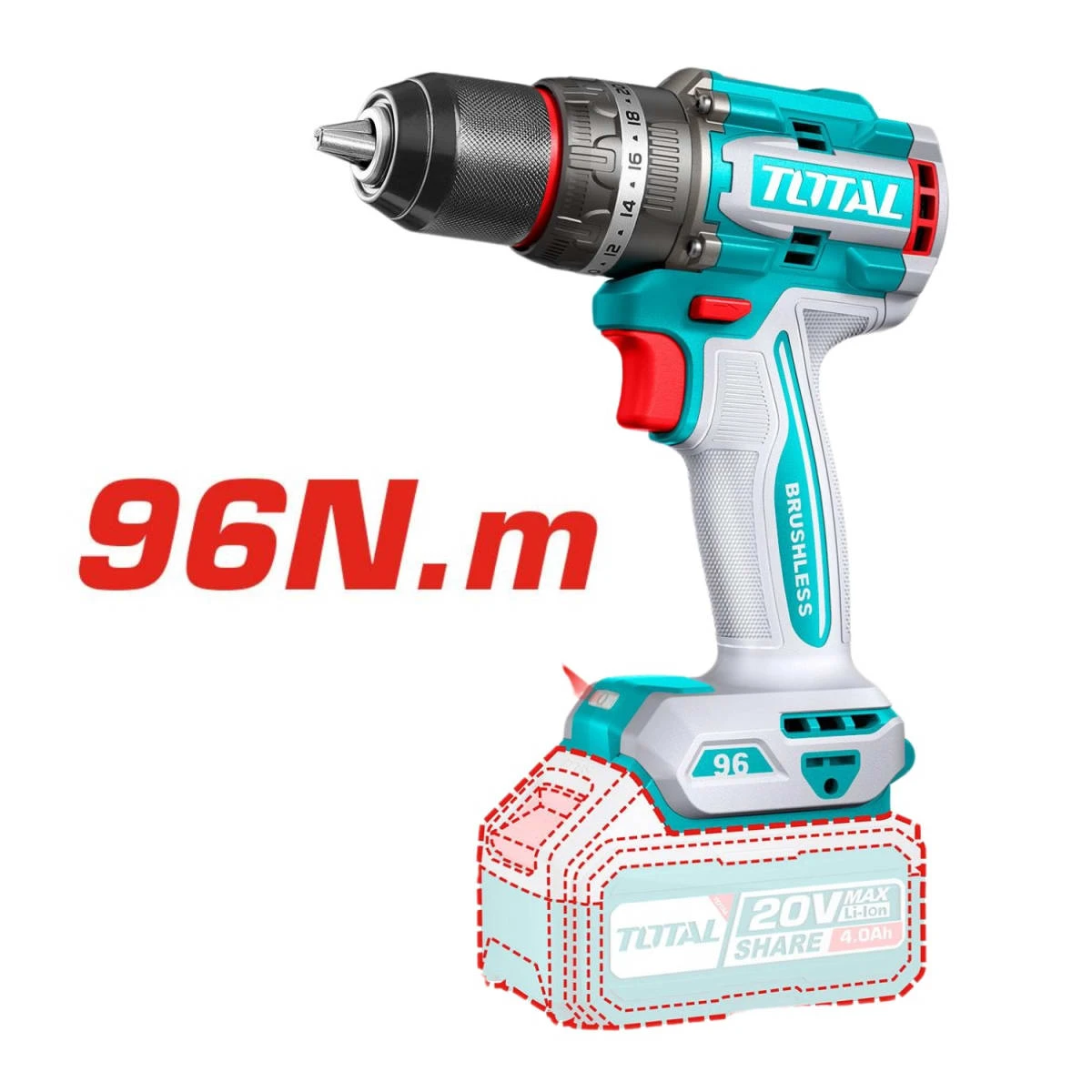 TOSLI241298 Combo taladro 96nm y amoladora 20v brushless industrial total 3
