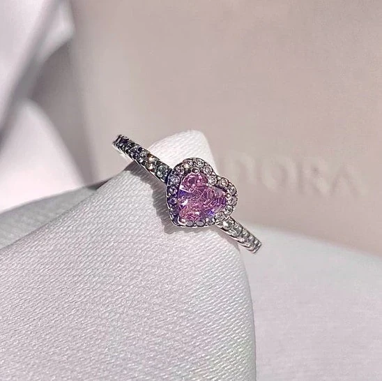 Anillo Relieve Corazón Rosa  4