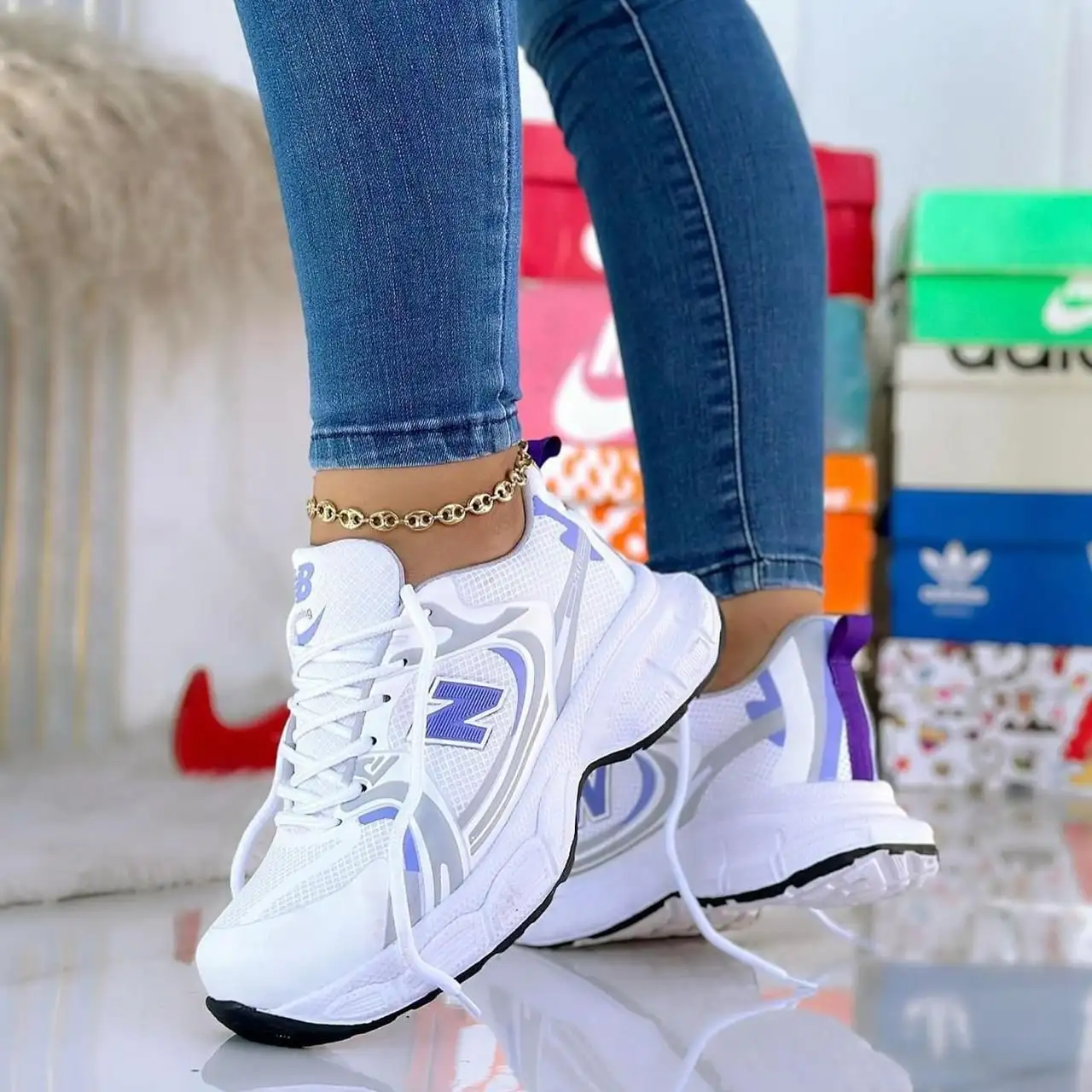 Tenis New Balance Burbuja Blanco Lila Dama 