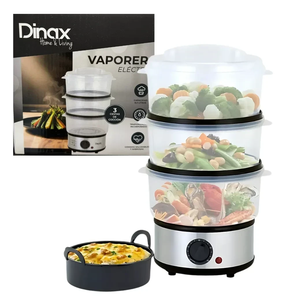 Vaporera Eléctrica 3 Niveles Capacidad 8.5 Litros Manual 800w Plateado 60 2